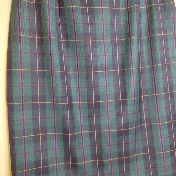 Ellen Tracy Wool Pencil Skirt Green Plaid - Picture 2 of 6